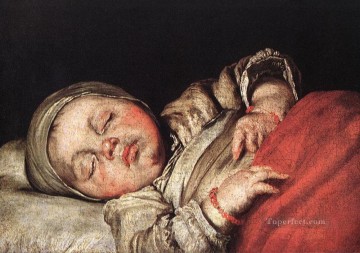 バロック Painting - 眠る子供 イタリア・バロック ベルナルド・ストロッツィ